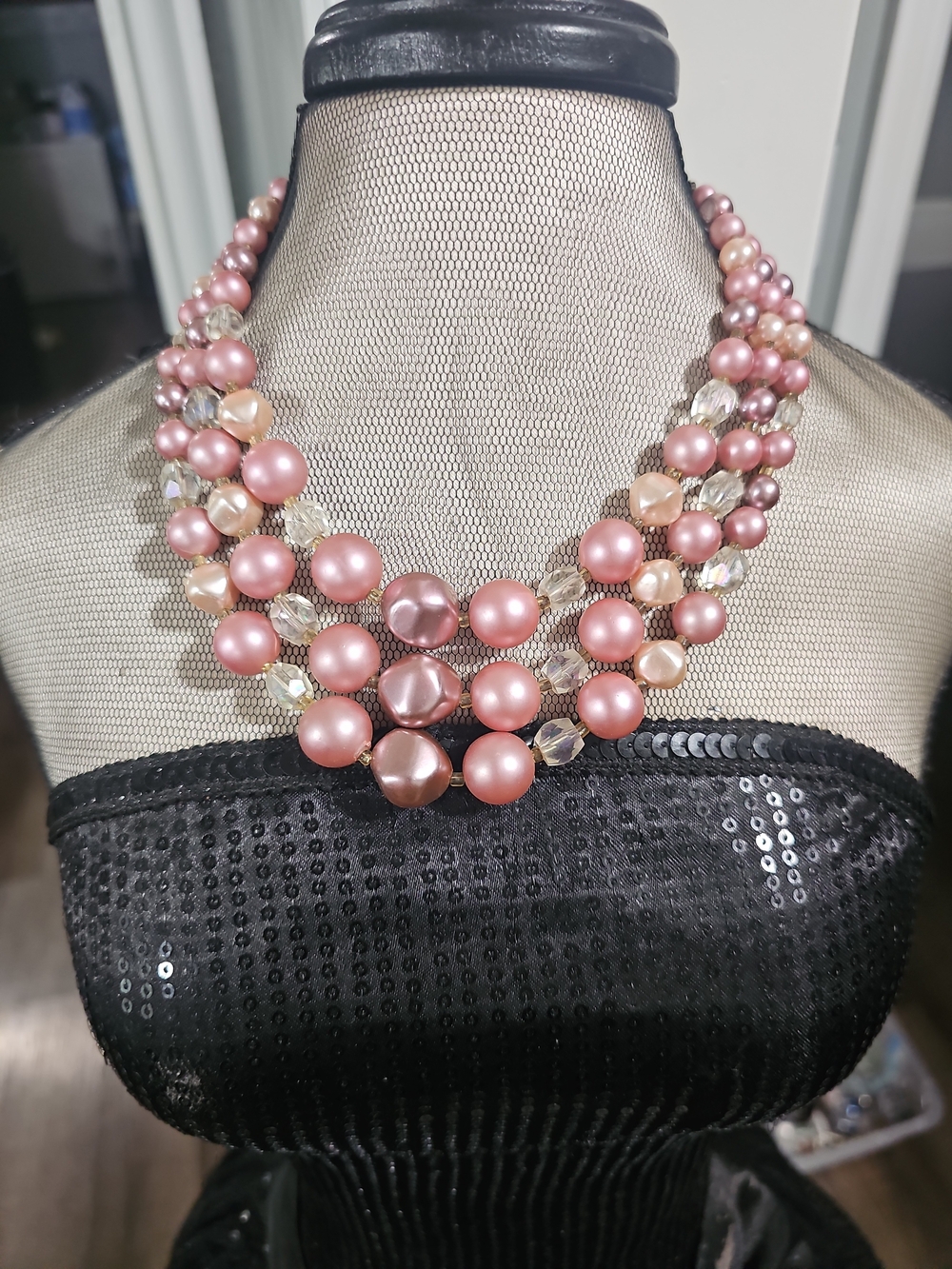 Elegant Pink Pearl Multi-Strand Statement Necklace